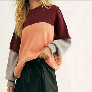 FREE PEOPLE EASY STREET COLOR-BLOCK SWEATER IN PEACH Various Sizes  XS- SM  - LG